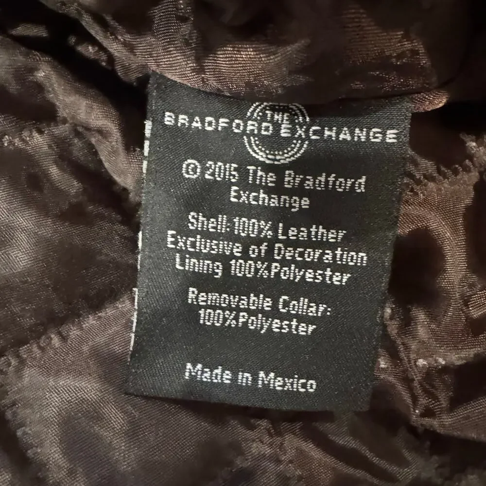 Bradford Exchange Leather Bomber Eagle Flag Embroidery Removable Collar M